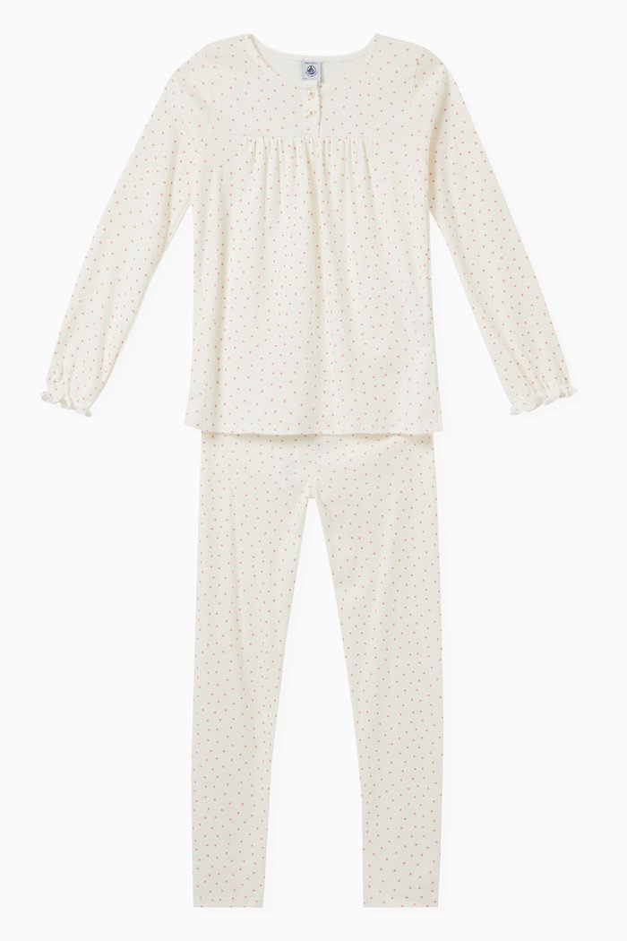 

Heart-print Pyjama Set in Cotton Rib-knit, White