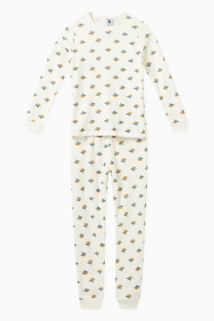 

Floral Pyjama Set in Brushed Terry, White