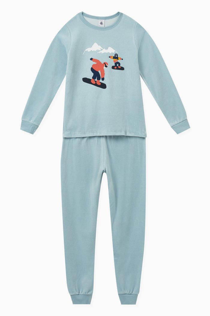 

All-over Print Fleece Pyjamas in Velour, Blue