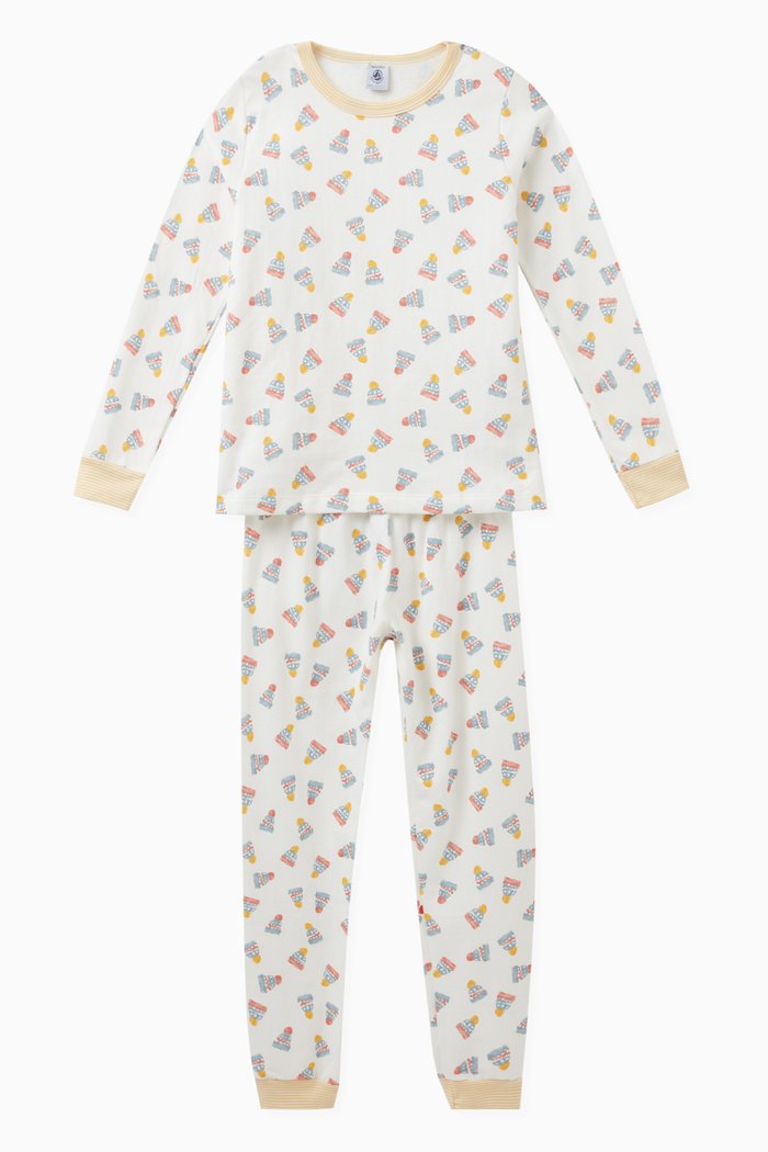 

Hat Print Pyjama Set in Cotton Fleece, White