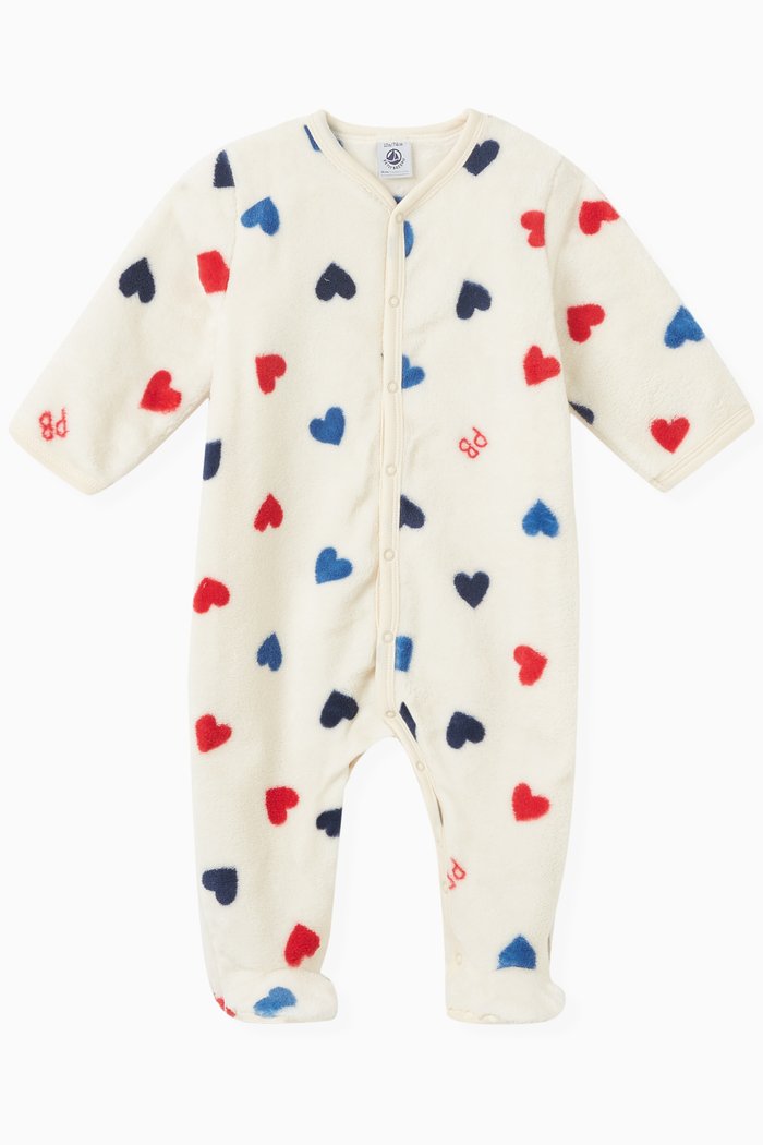 Heart Print Pyjamas in Fleece, White