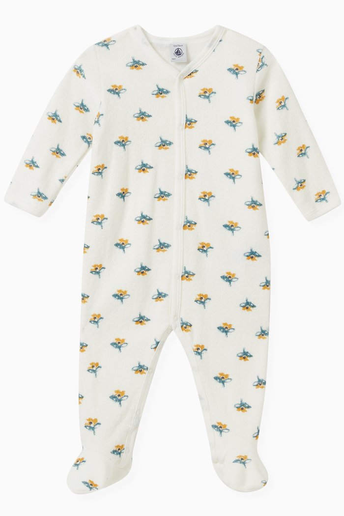 

Floral Print Pyjamas in Cotton Blend Fleece, White