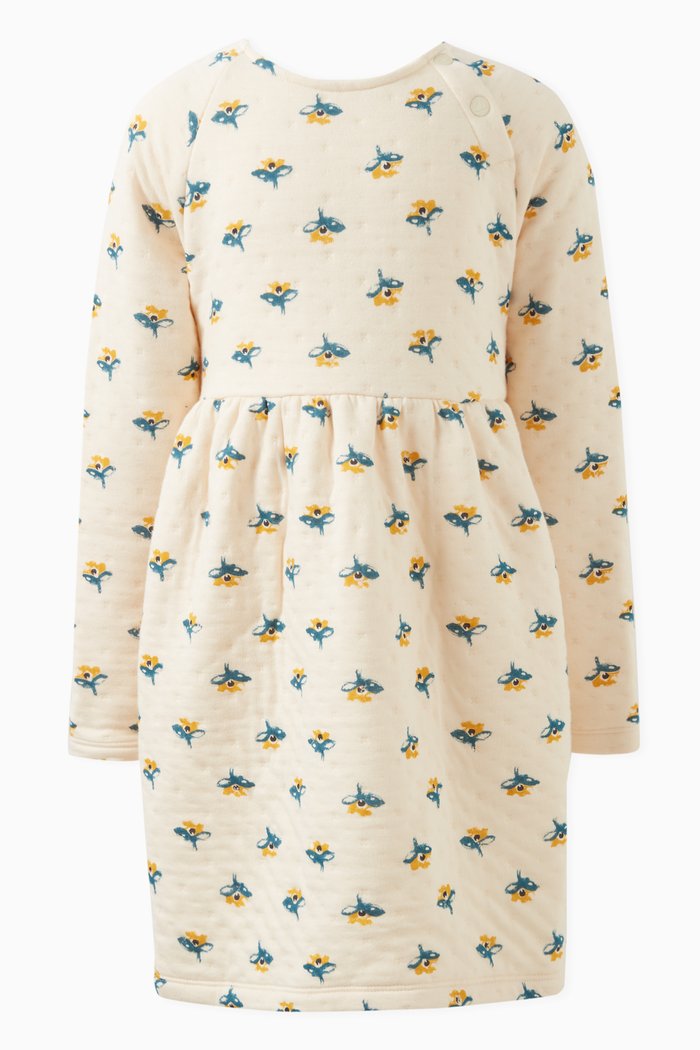 

Floral Print Dress in Cotton Blend Tube Knit, White