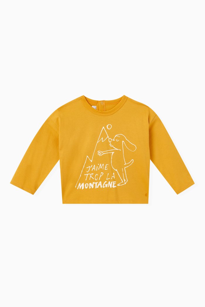 Graphic Print T-shirt in Cotton Jersey, Yellow