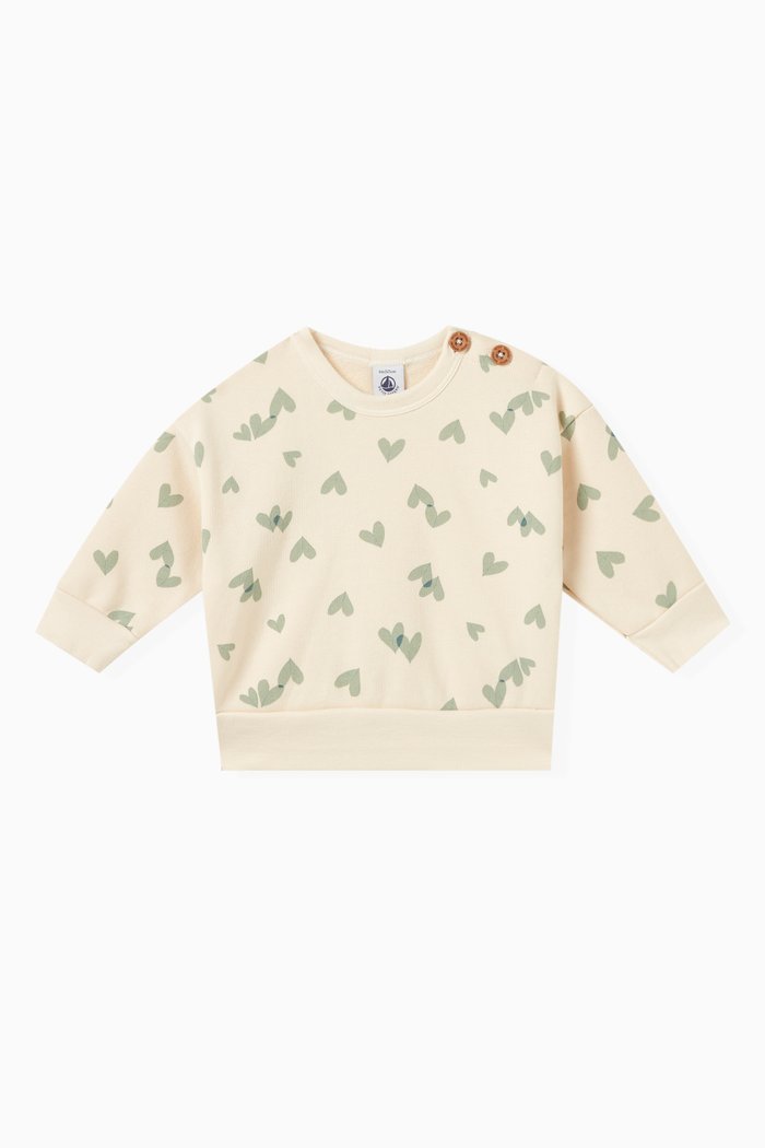 Heart Print Sweatshirt in Cotton Fleece, Multicolour