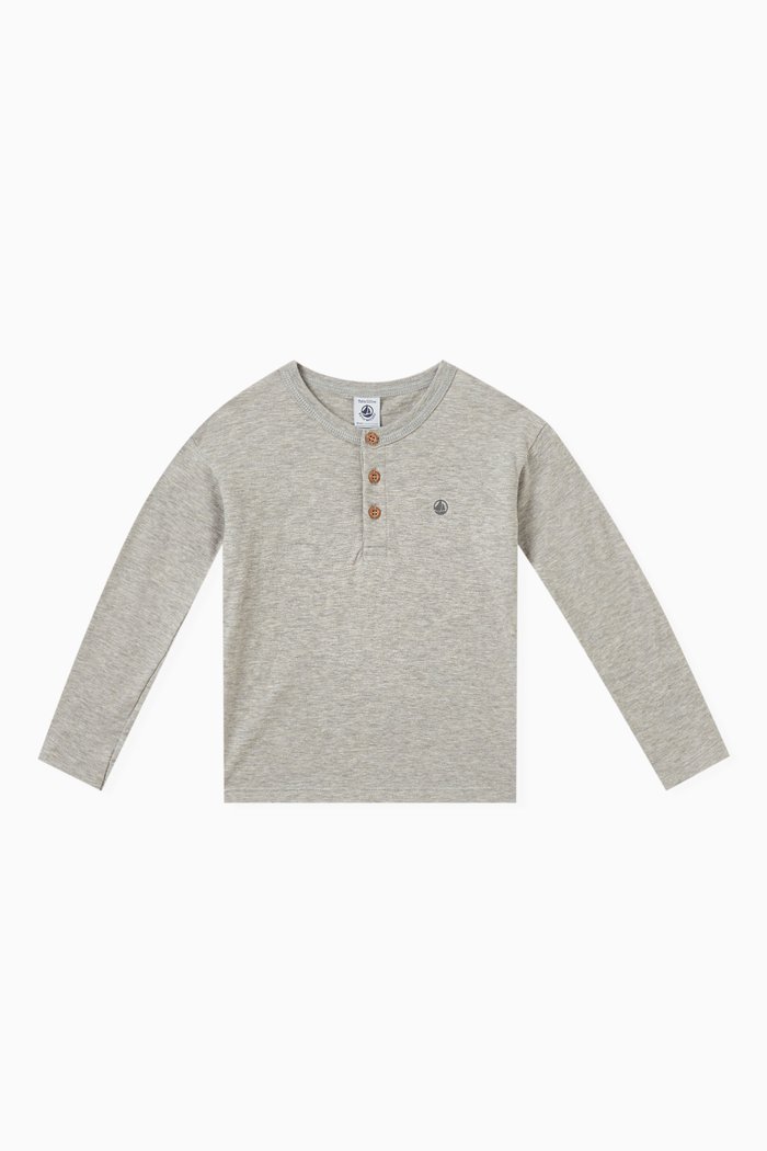 Henley T-shirt in Cotton, Grey