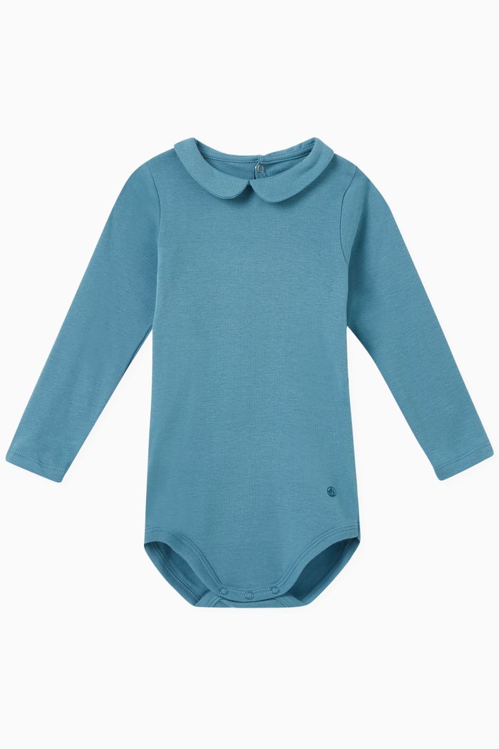 

Bodysuit in Ribbed Cotton Knit, Blue