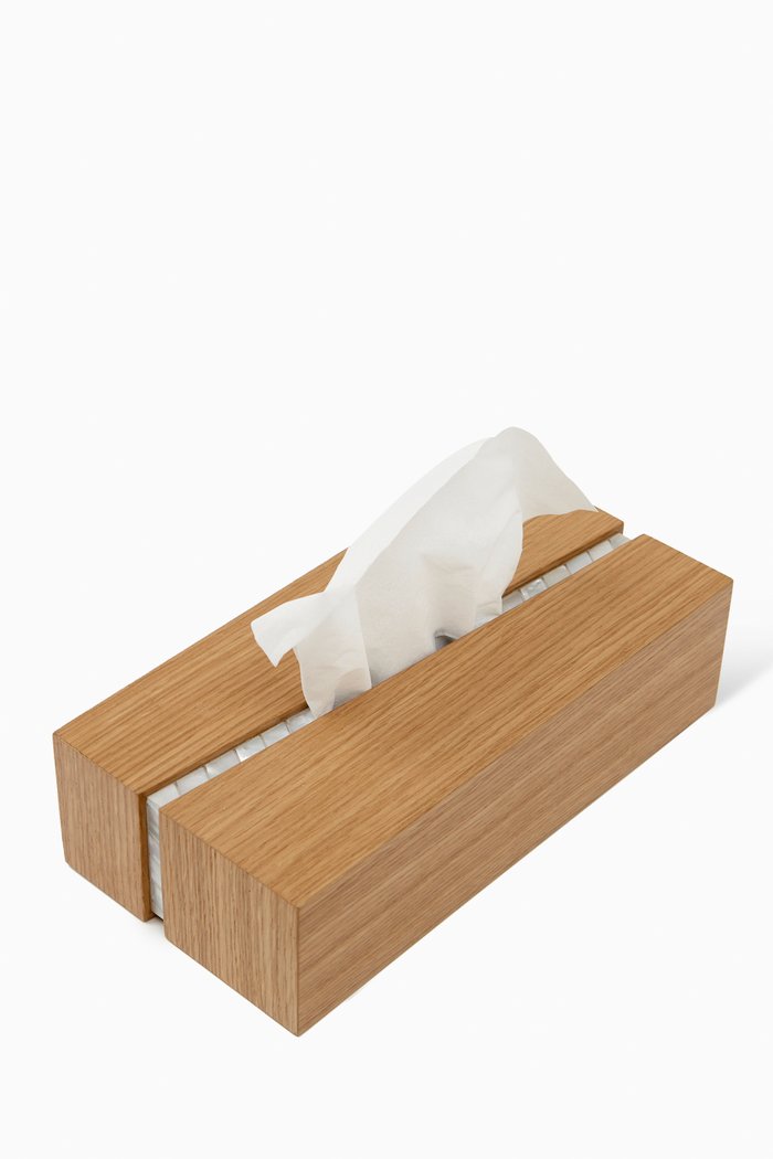 

Draw The Line Mother-of-pearl Tissue Box in French Oak, Brown