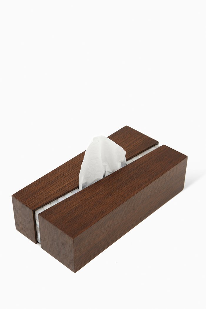

Draw The Line Mother-of-pearl Tissue Box in French Oak, Brown