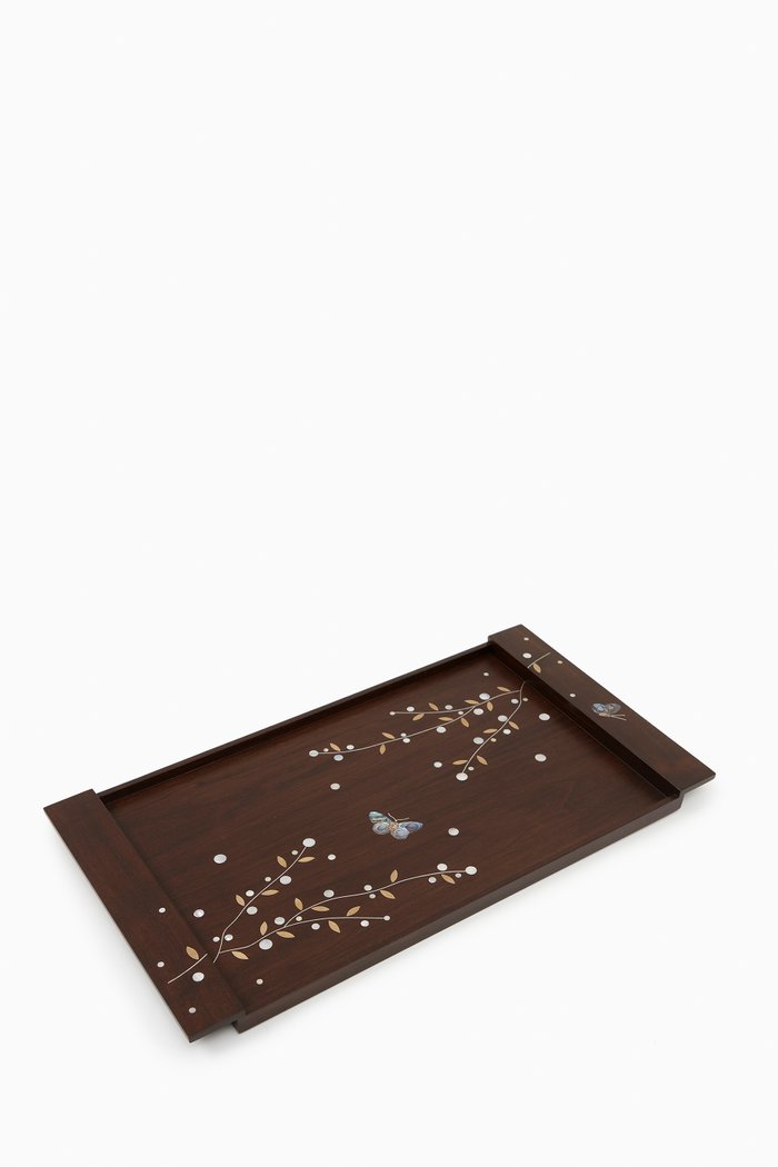 Large Butterfly Mother-of-pearl Tray in American Walnut, Brown
