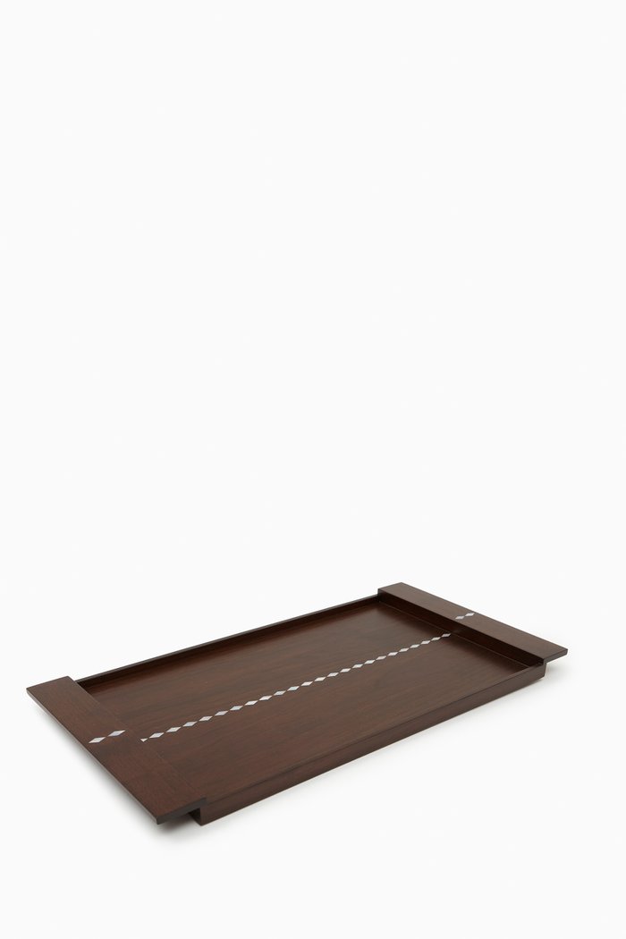 Large Diamond Mother-of-pearl Tray in American Walnut, Brown