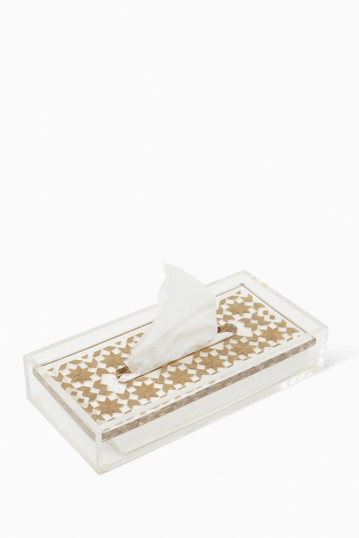 

Clear Tissue Holder in Acrylic and Brass, Silver