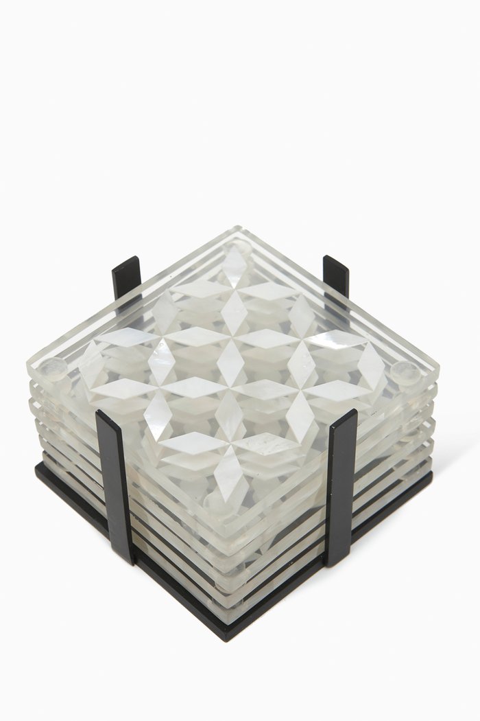 

Clear Mother-of-Pearl Coasters in Acrylic, Set of 6, Silver