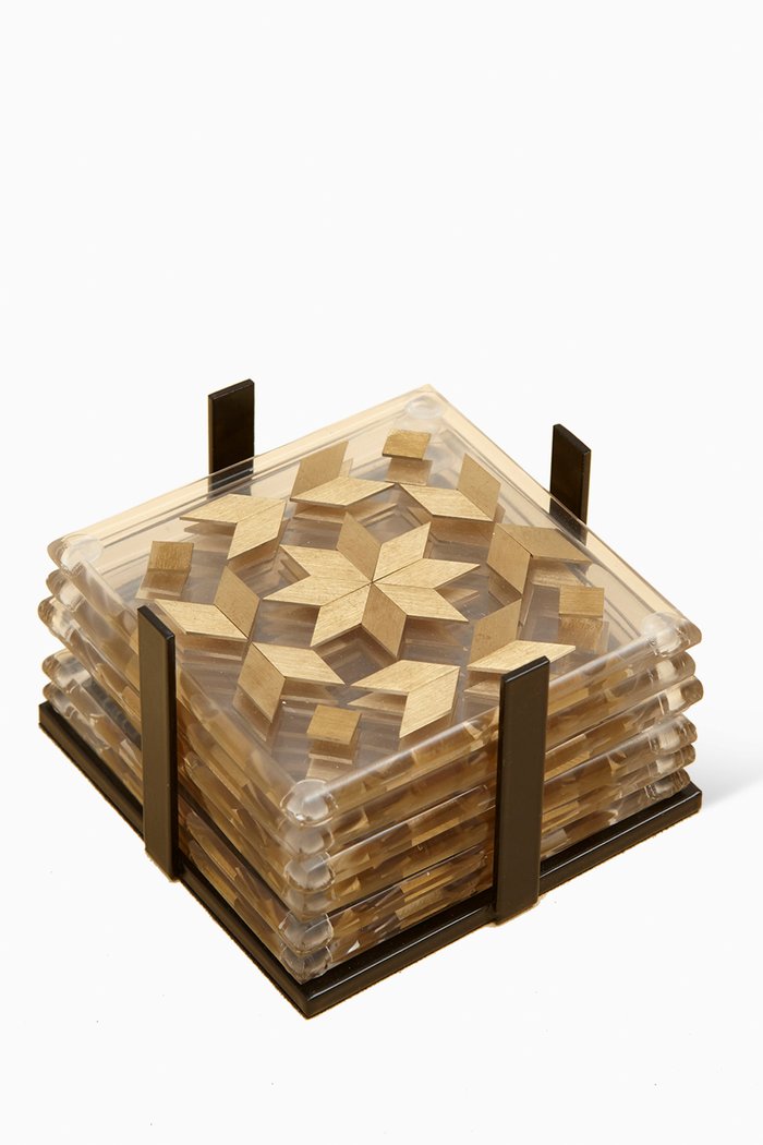 

Clear Brass-detail Coasters, Set of 6 in Acrylic, Silver