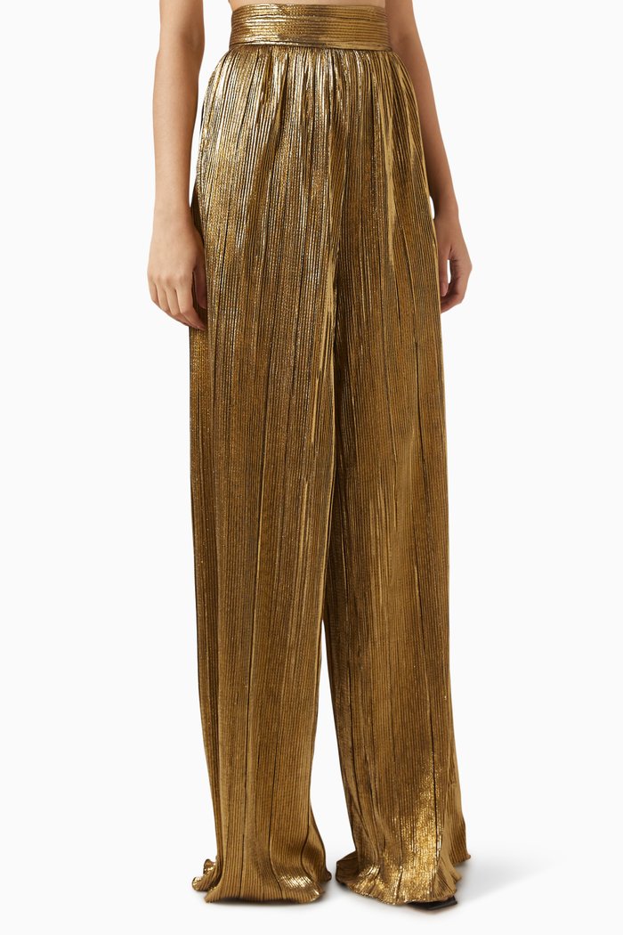

Plissé Wide-Leg Pants in Satin, Gold