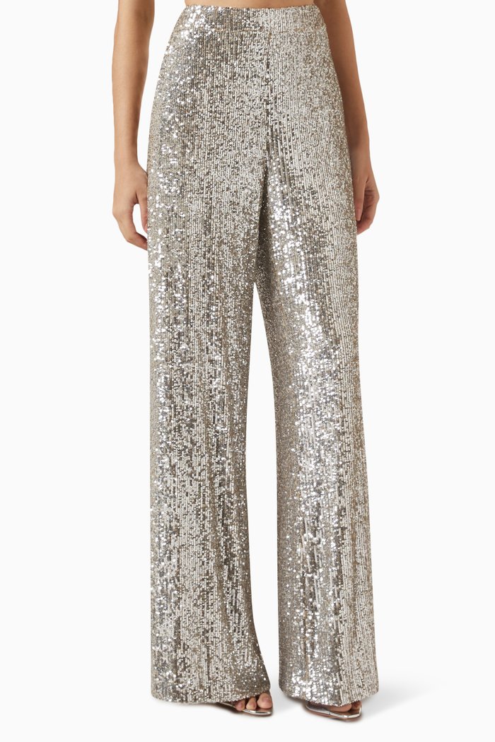 

Wide-leg Pants in Sequin Tulle, Silver
