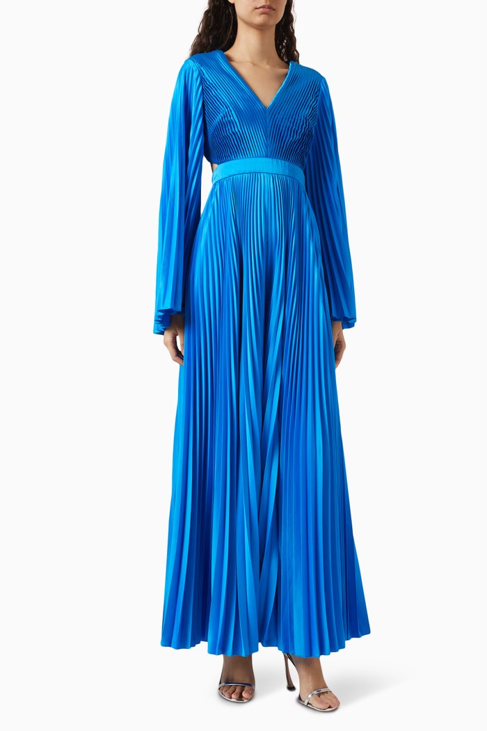 

Cut-out Pleated Jumpsuit in Satin, Blue