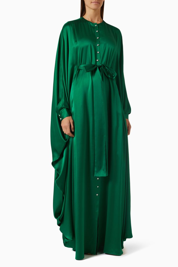 

Crystal-embellished Kaftan in Silk Charmeuse, Green