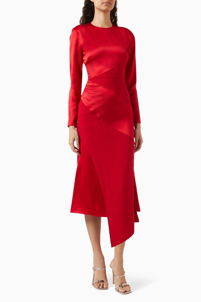 

Cairo Midi Dress in Satin, Red