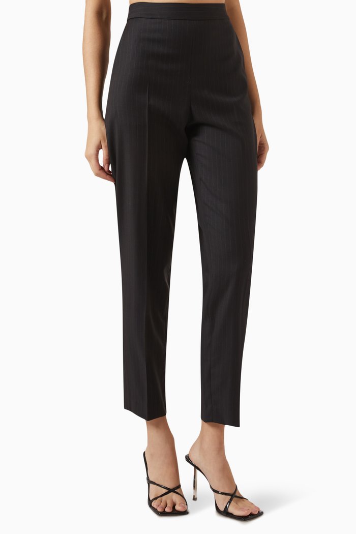

Zeina Pinstripe Pants in Wool, Black