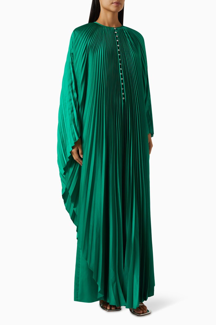 

Swarovski Crystal-embellished Maxi Dress in Plissé-satin, Green
