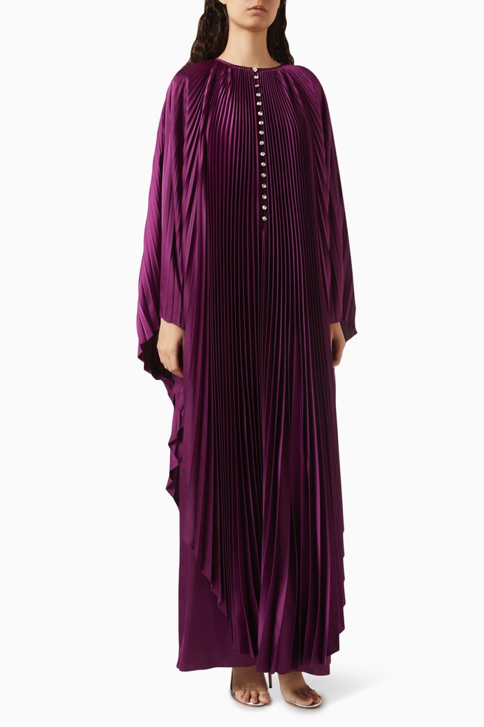

Swarovski Crystal-embellished Maxi Dress in Plissé-satin, Purple