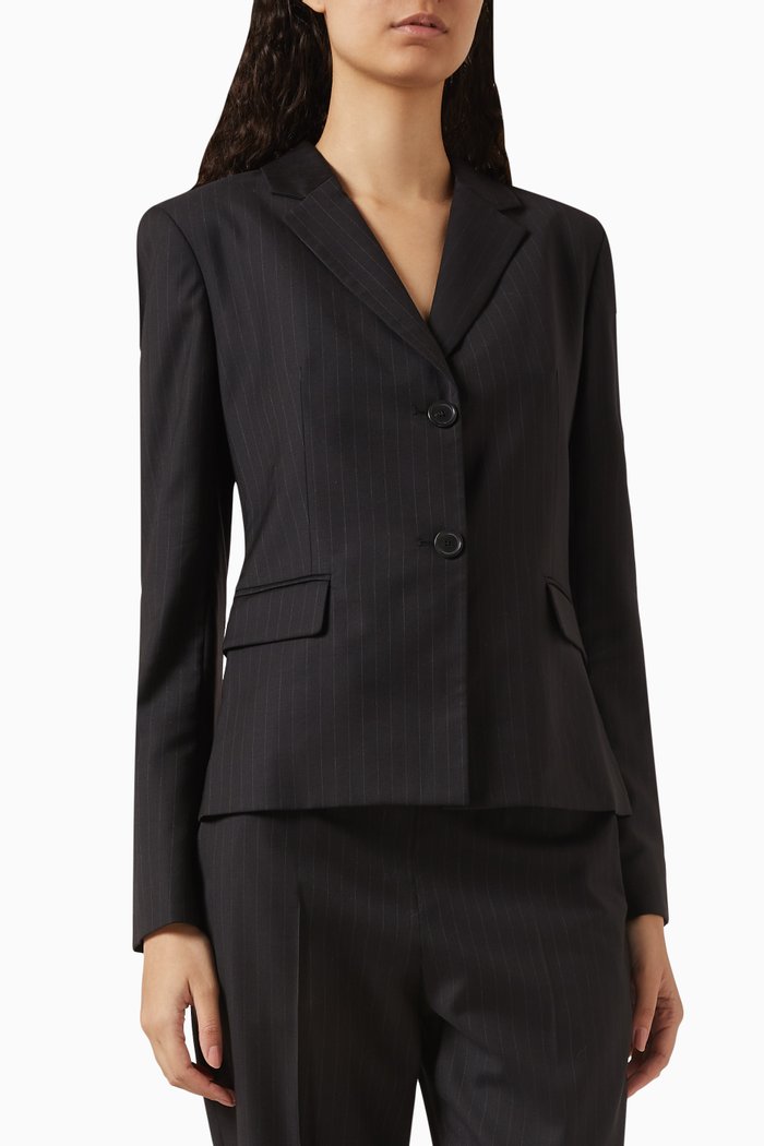 

Zeina Pinstripe Blazer in Wool, Black