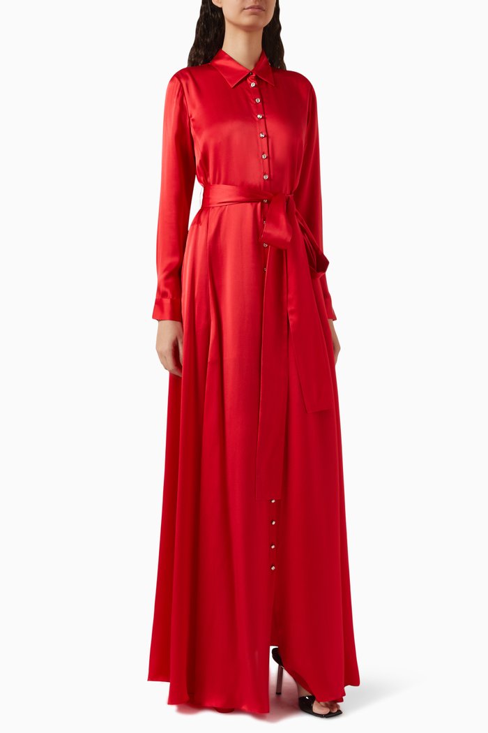 

Crystal Button Dress in Silk, Red