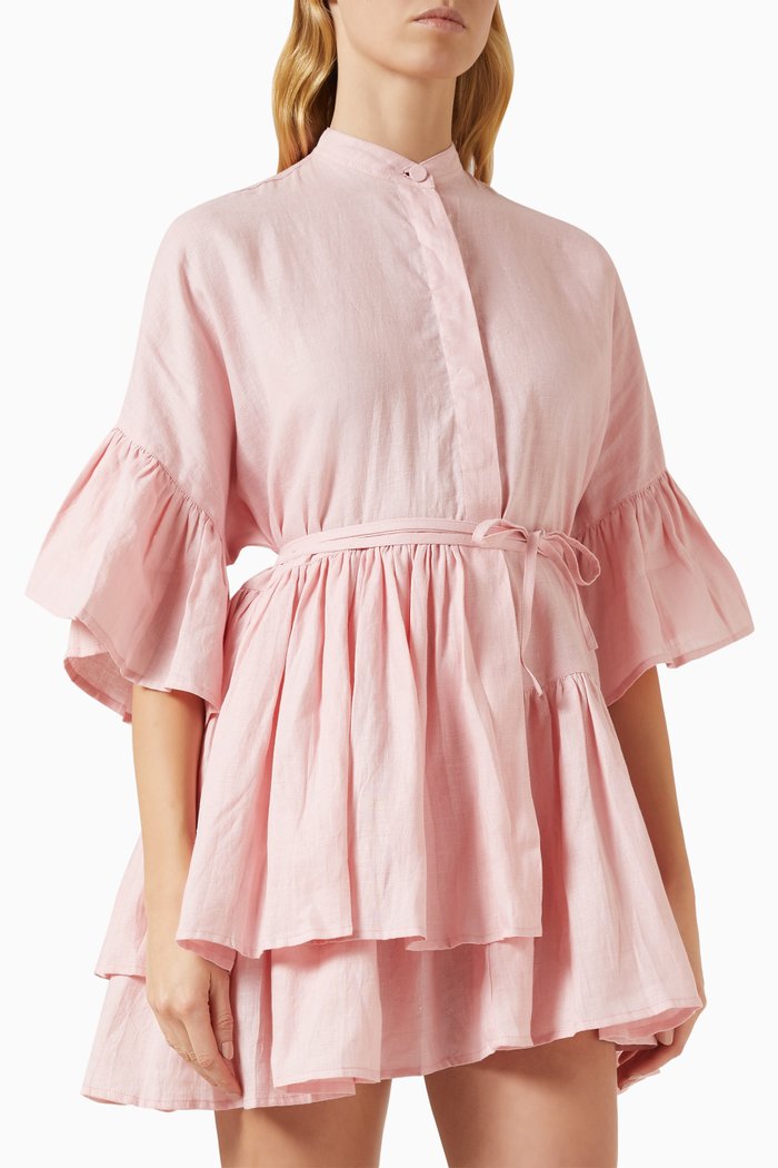 Tilda Mini Dress in Linen, Pink