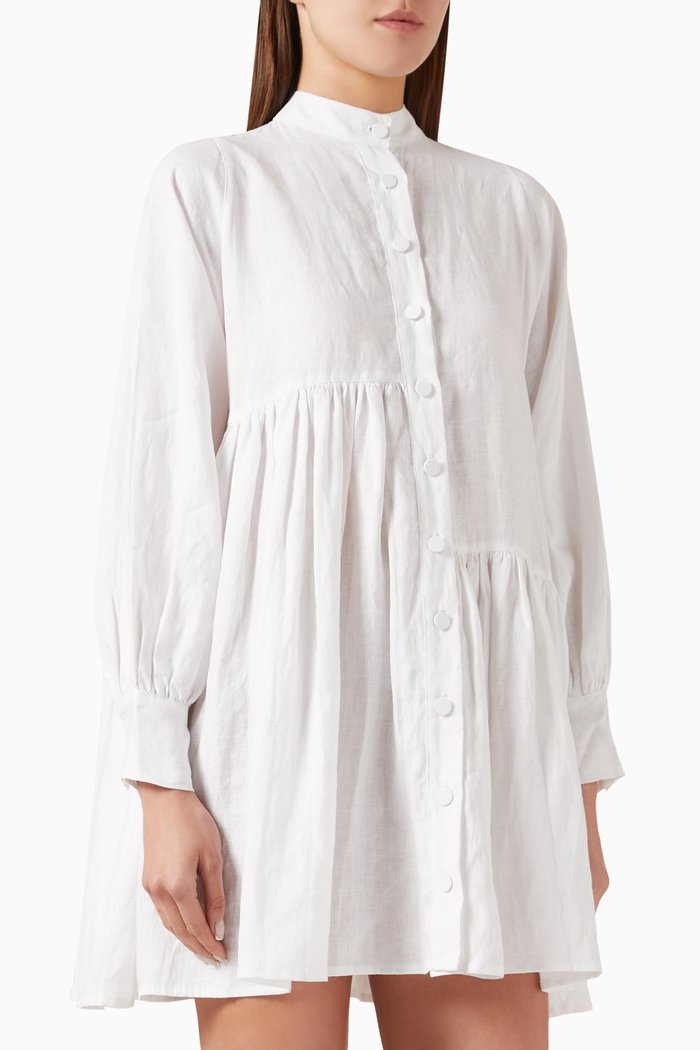 

Lena Mini Shirtdress in Linen, White
