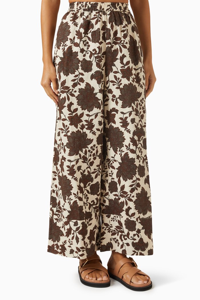 

Agnes Wide-leg Pants in Linen, Brown