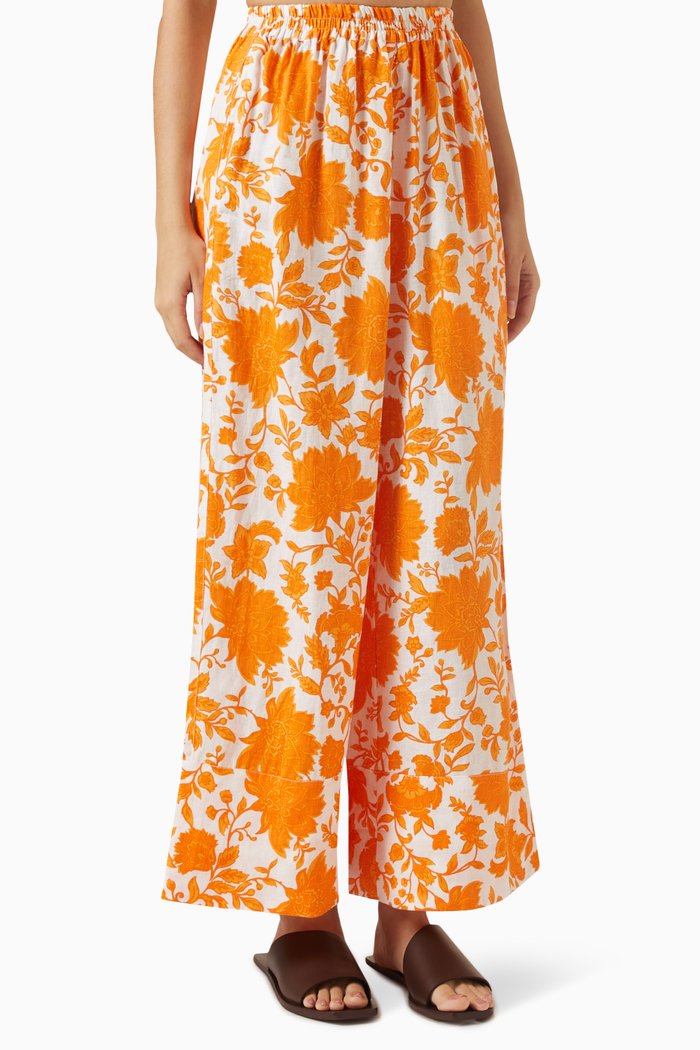 

Agnes Wide-leg Pants in Linen, Orange