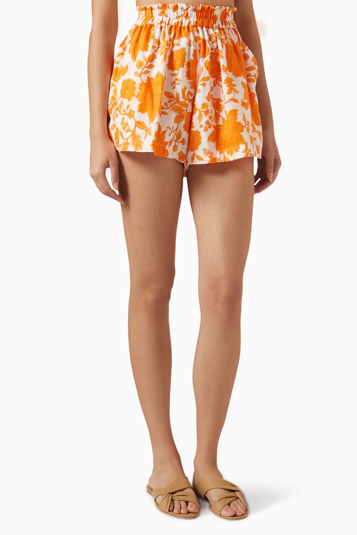 

Lora Flared Shorts in Linen, Orange