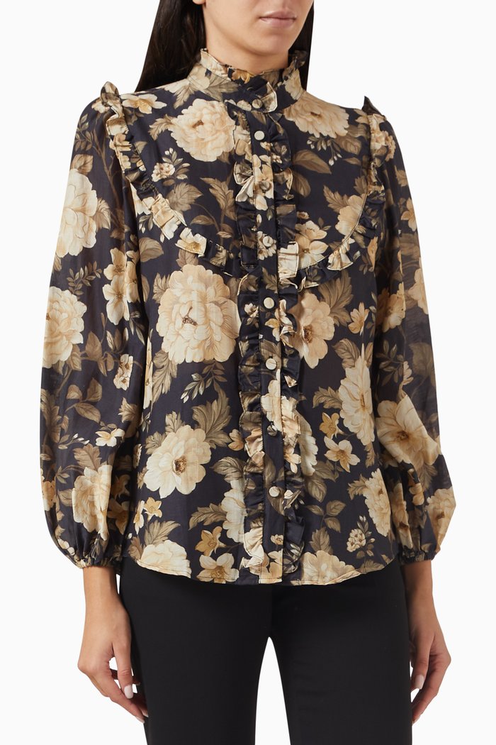 

Jude Floral-print Blouse in Cotton-silk Blend, Black