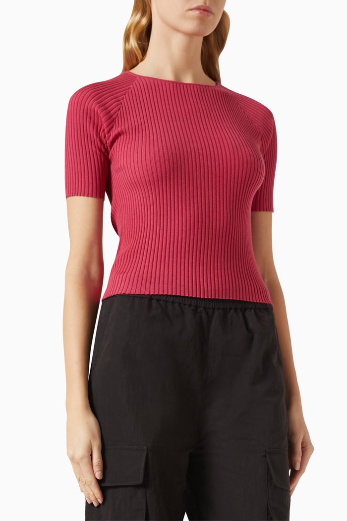 

Palm Crop T-shirt in Ribbed Jersey, Pink