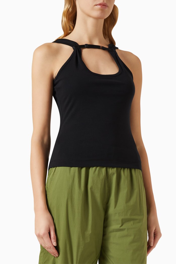 

Strap Tank Top in Ribbed Jersey, Black