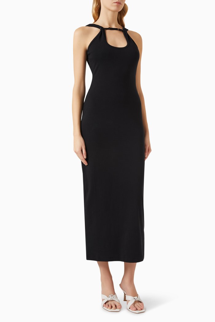

Strap Maxi Dress in Ribbed Jersey, Black
