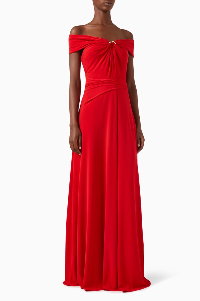 

Off-Shoulder Maxi Gown in Jersey Crêpe, Red