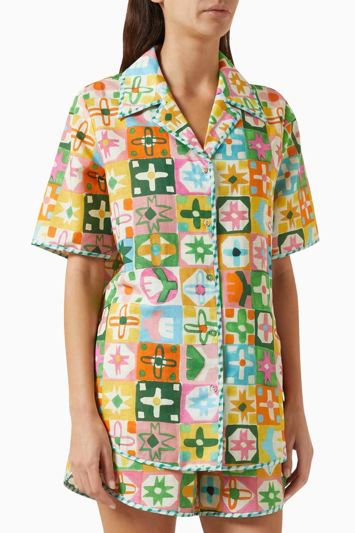 Malawi Top in Cotton & Linen, Multicolour