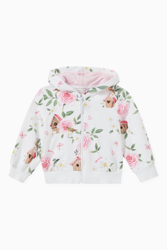 

Floral-print Zip Hoodie in Cotton-jersey, White