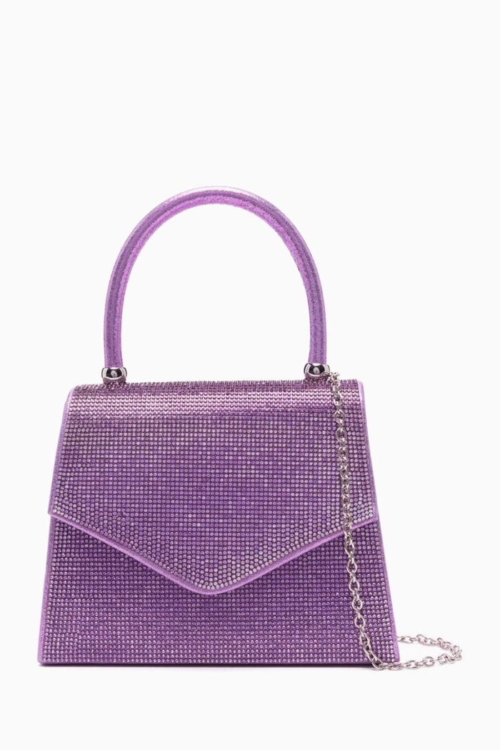 Top-handle Bag in Crystal-embellish PU, Purple
