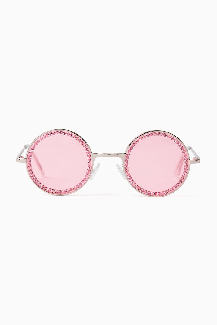 Rhinestone Round Glasses in Metal, Pink