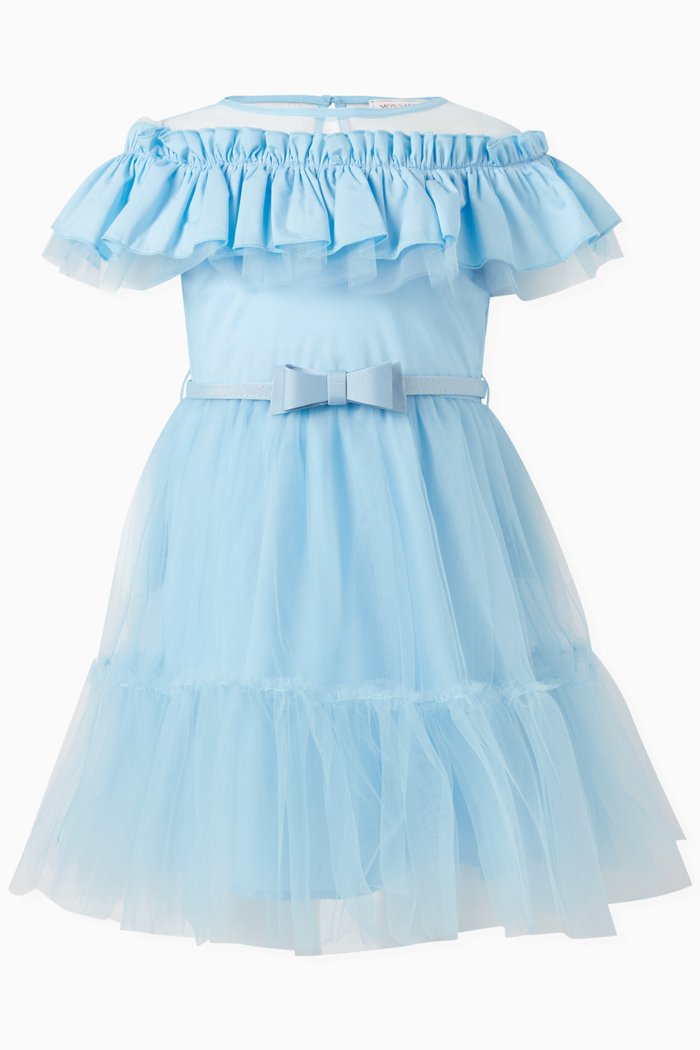 Ruffled Dress in Tulle, Blue