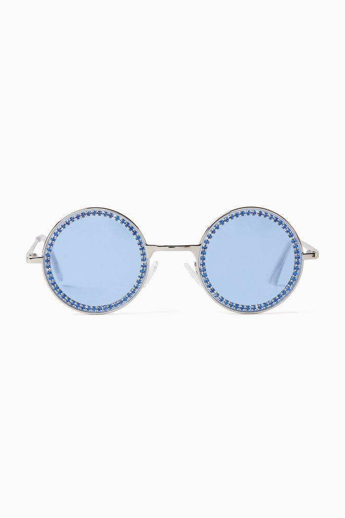 

Rhinestone Round Glasses in Metal, Blue