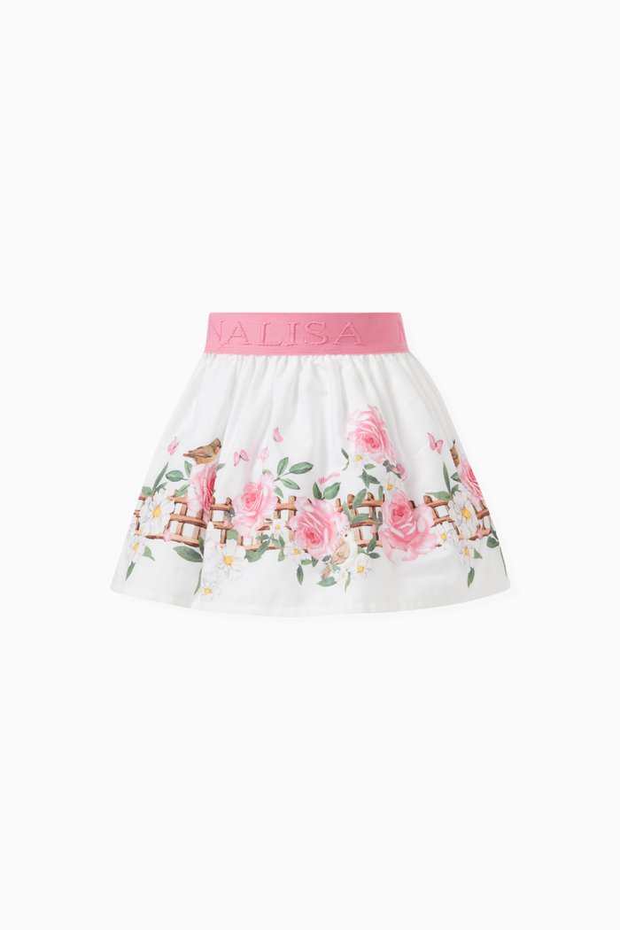 

Floral-print Skirt in Cotton-poplin, White