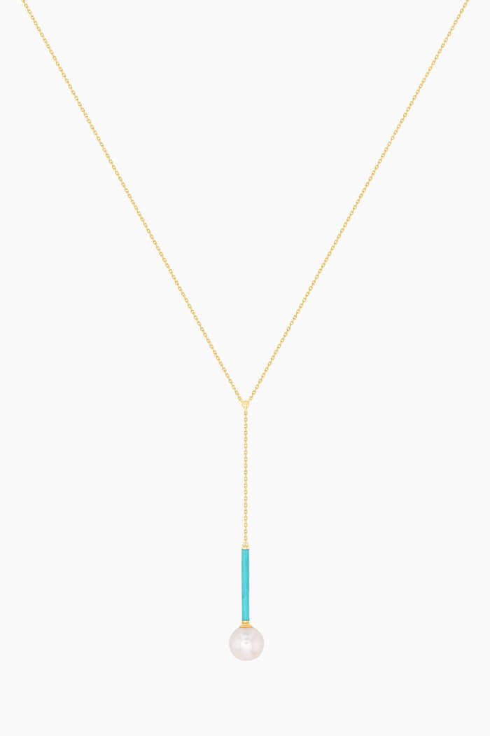 

Kiku Glow Neon Freshwater Pearl Necklace in 18kt Yellow Gold, Blue