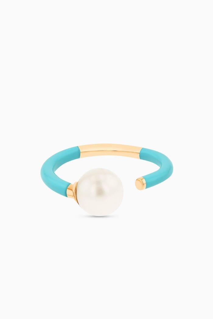 

Kiku Glow Neon Pearl Ring in 18kt Yellow Gold, Blue