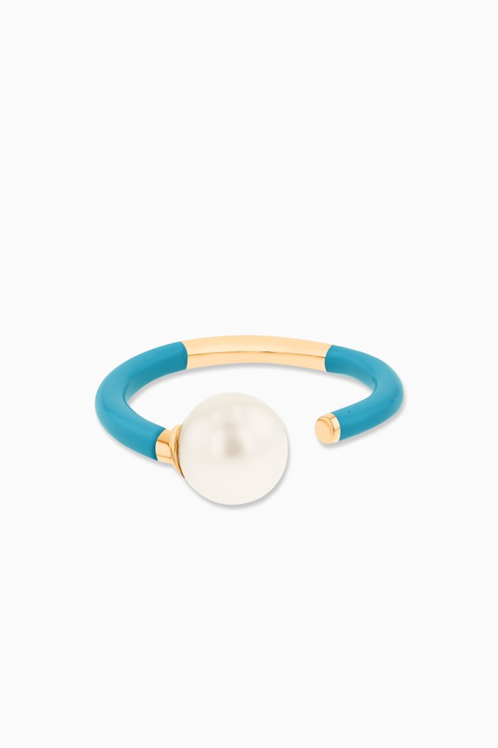 

Kiku Glow Neon Pearl Ring in 18kt Yellow Gold, Blue