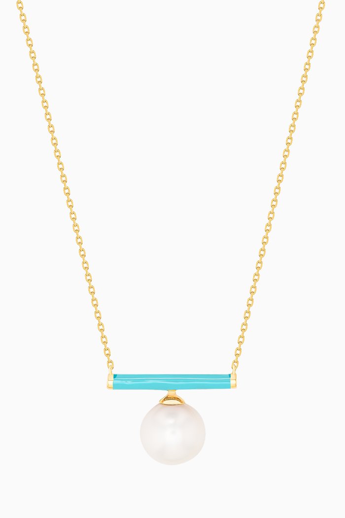 

Kiku Glow Neon Freshwater Pearl Necklace in 18kt Yellow Gold, Blue
