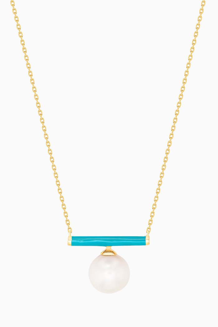 

Kiku Glow Neon Freshwater Pearl Necklace in 18kt Yellow Gold, Blue